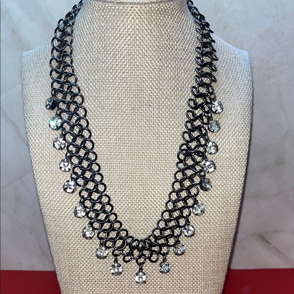 Gunmetal Chainmail and Rhinestone necklace